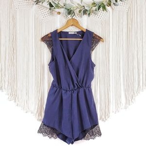 Urban Outfitters ❤ Silky Eyelash Lace Romper Black Surplice Kimchi Blue Lacey